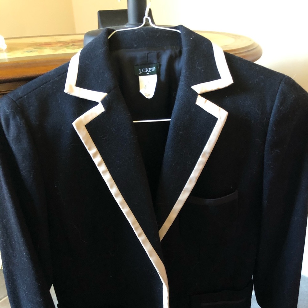 J Crew navy wool blazer with white piping